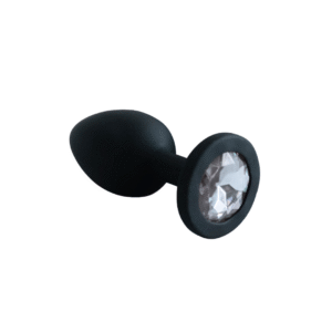 Plug Anal em Silicone na cor Preta e com Joia Transparente - TAMANHO P