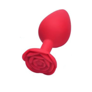 Plug Anal em Silicone Vermelho com Formato de Rosa - Tamanho M