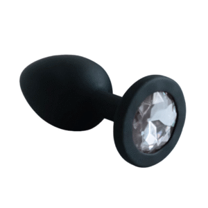 Plug Anal em Silicone na cor Preta e com Joia Transparente - TAMANHO G