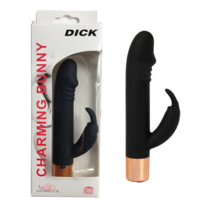 Vibrador com Estimulador de Clitóris na cor Preta e 7 Modos de Vibração - CHARMING BUNNY