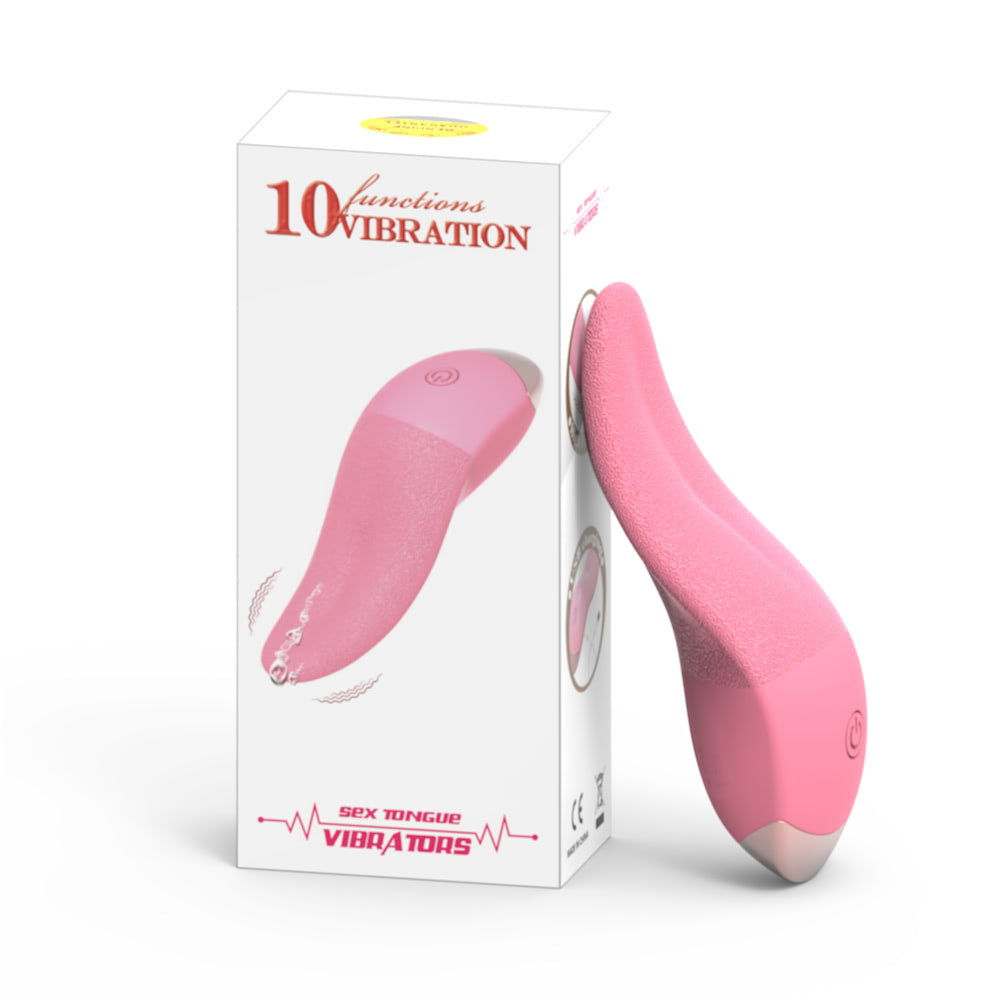 Vibrador em Formato de Língua na cor Rosa com 10 Modos de Vibração