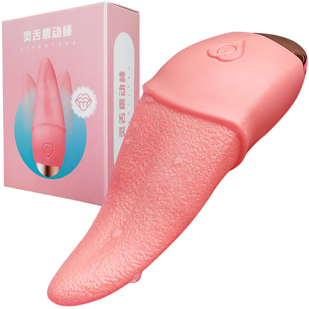 Estimulador de Clitóris em Formato de Língua na cor Rosa com 10 Modos de Vibração