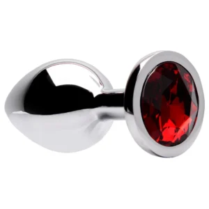Plug Anal em Metal com Joia nas cores Preta, Lilás, Rosa, Roxa, Azul ou Vermelha - TAMANHO M - Vermelho