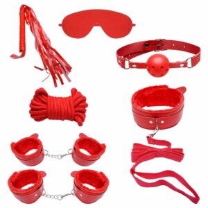 Kit Sado com 7 Itens em Couro Sintético na cor Vermelha