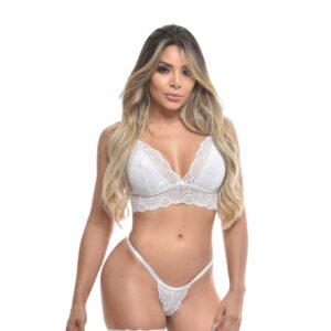 Conjunto de Lingerie Top Rendado com Persex Disponível em P, G e GG - COR BRANCA