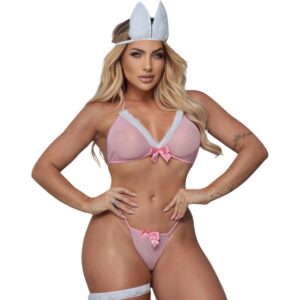 Fantasia Sensual Coelha Manhosa com tiara e Persex (tamanho Único) - COR ROSA BEBÊ
