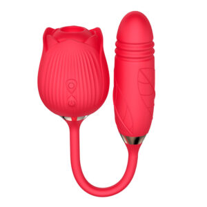 Estimulador de Clitóris em Formato de Flor com Ponta Penetrável e Movimentos de Vai e Vem na cor Vermelha com 10 Modos de Vibração